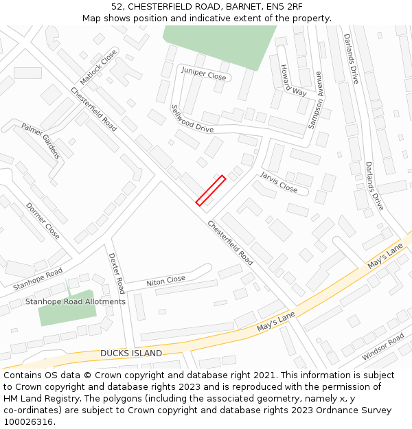 52, CHESTERFIELD ROAD, BARNET, EN5 2RF: Location map and indicative extent of plot