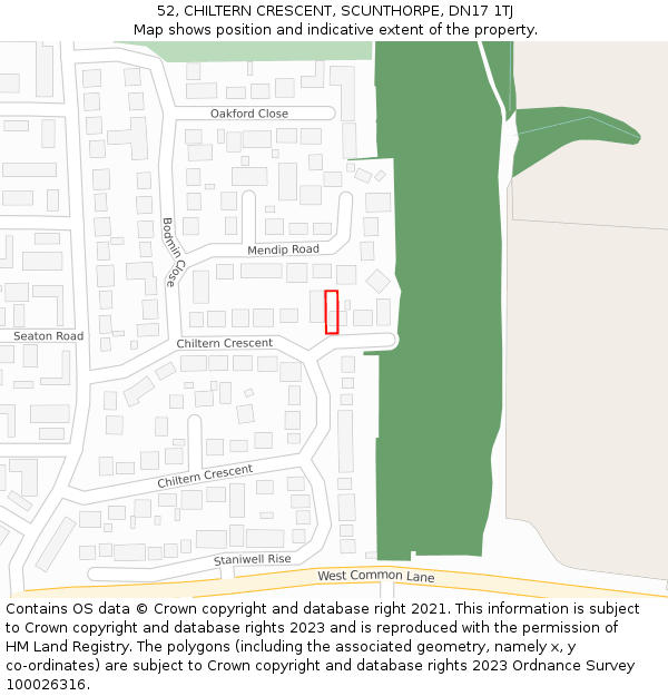 52, CHILTERN CRESCENT, SCUNTHORPE, DN17 1TJ: Location map and indicative extent of plot