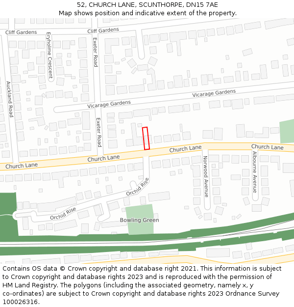 52, CHURCH LANE, SCUNTHORPE, DN15 7AE: Location map and indicative extent of plot