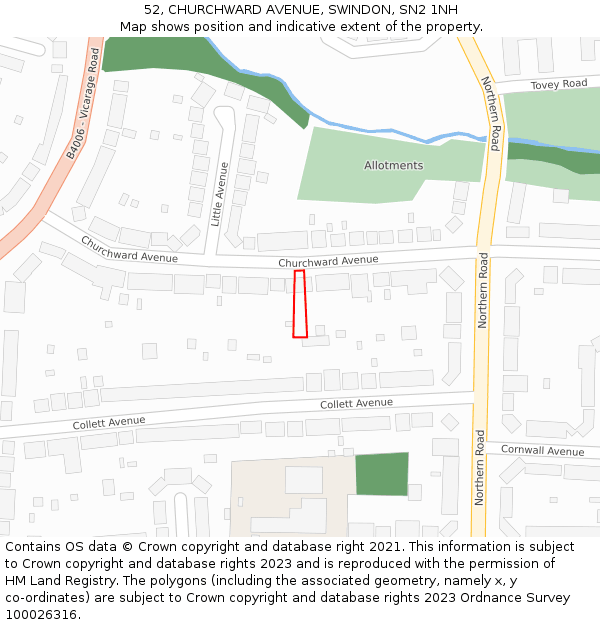 52, CHURCHWARD AVENUE, SWINDON, SN2 1NH: Location map and indicative extent of plot