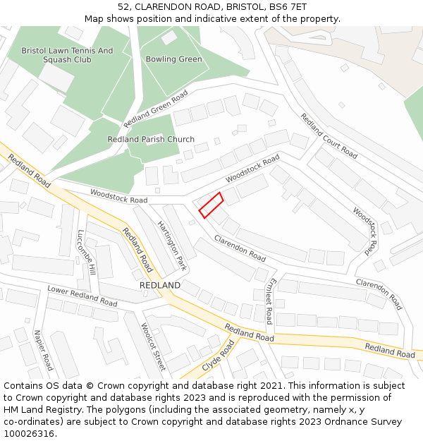 52, CLARENDON ROAD, BRISTOL, BS6 7ET: Location map and indicative extent of plot