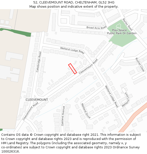 52, CLEEVEMOUNT ROAD, CHELTENHAM, GL52 3HG: Location map and indicative extent of plot