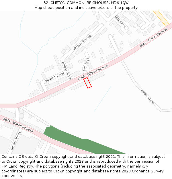 52, CLIFTON COMMON, BRIGHOUSE, HD6 1QW: Location map and indicative extent of plot