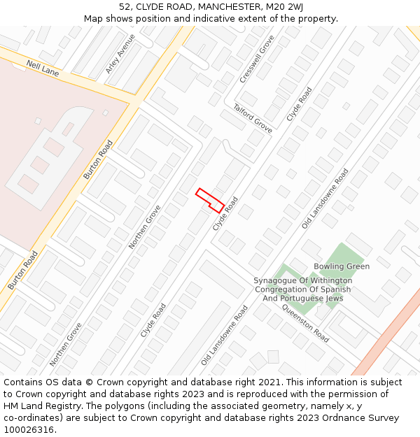 52, CLYDE ROAD, MANCHESTER, M20 2WJ: Location map and indicative extent of plot