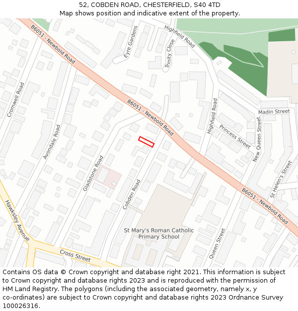 52, COBDEN ROAD, CHESTERFIELD, S40 4TD: Location map and indicative extent of plot