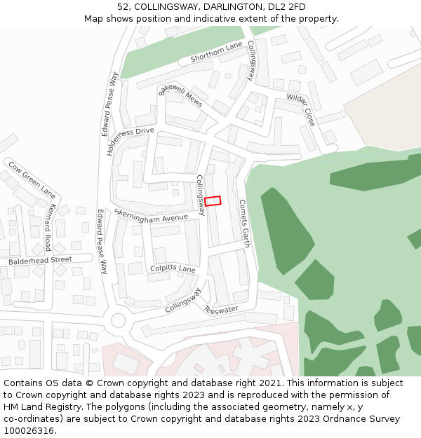 52, COLLINGSWAY, DARLINGTON, DL2 2FD: Location map and indicative extent of plot