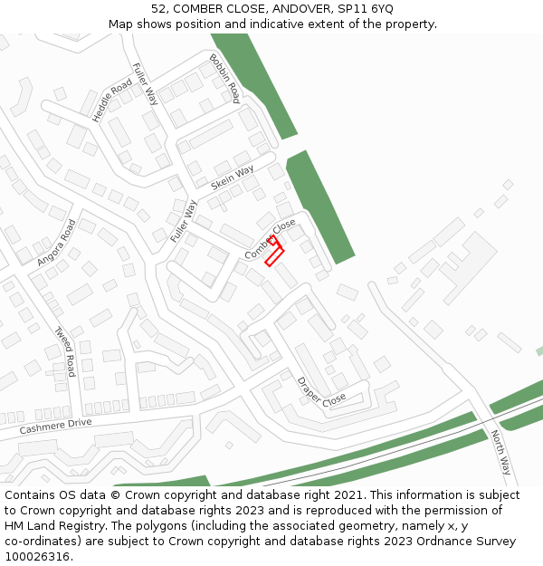 52, COMBER CLOSE, ANDOVER, SP11 6YQ: Location map and indicative extent of plot