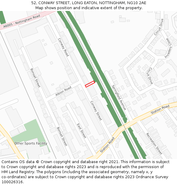 52, CONWAY STREET, LONG EATON, NOTTINGHAM, NG10 2AE: Location map and indicative extent of plot