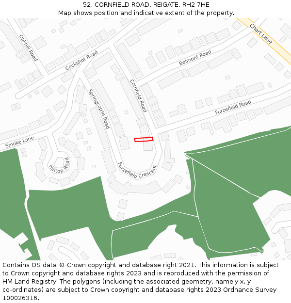 52, CORNFIELD ROAD, REIGATE, RH2 7HE: Location map and indicative extent of plot