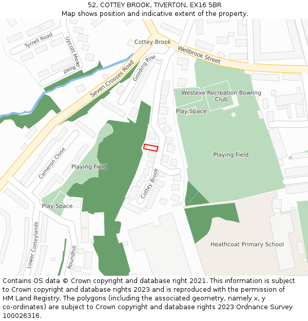 52, COTTEY BROOK, TIVERTON, EX16 5BR: Location map and indicative extent of plot