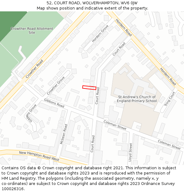 52, COURT ROAD, WOLVERHAMPTON, WV6 0JW: Location map and indicative extent of plot