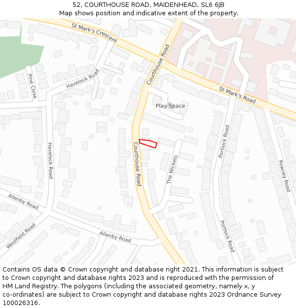 52, COURTHOUSE ROAD, MAIDENHEAD, SL6 6JB: Location map and indicative extent of plot