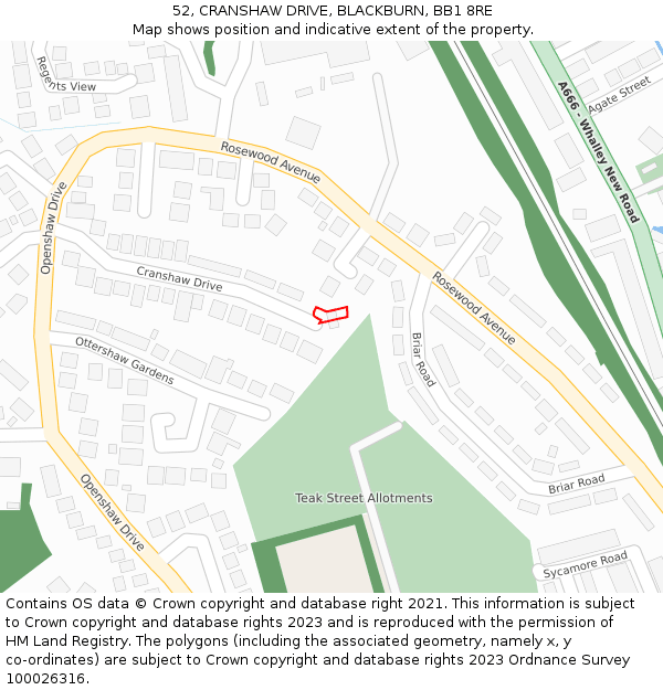 52, CRANSHAW DRIVE, BLACKBURN, BB1 8RE: Location map and indicative extent of plot