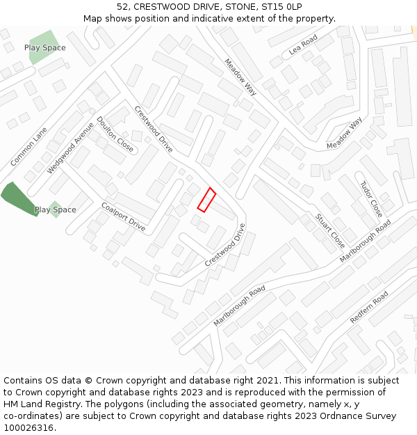 52, CRESTWOOD DRIVE, STONE, ST15 0LP: Location map and indicative extent of plot