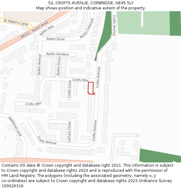 52, CROFTS AVENUE, CORBRIDGE, NE45 5LY: Location map and indicative extent of plot