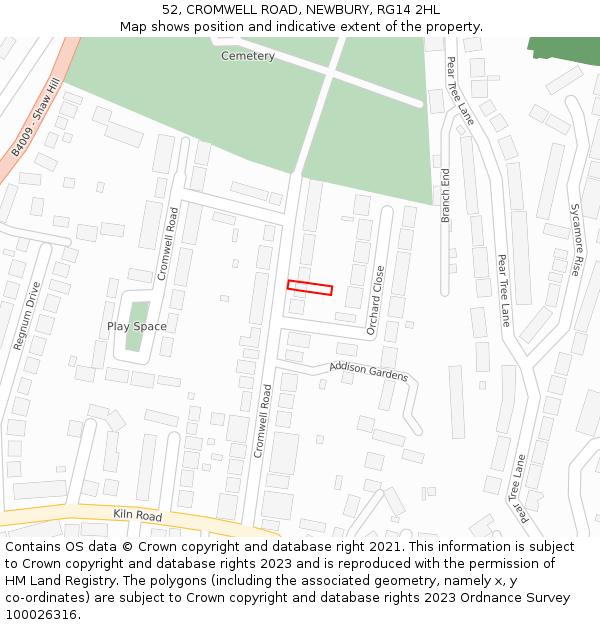52, CROMWELL ROAD, NEWBURY, RG14 2HL: Location map and indicative extent of plot