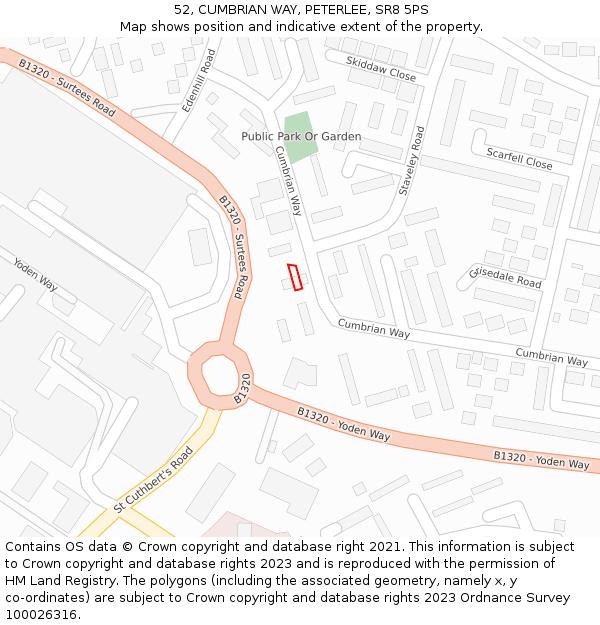 52, CUMBRIAN WAY, PETERLEE, SR8 5PS: Location map and indicative extent of plot
