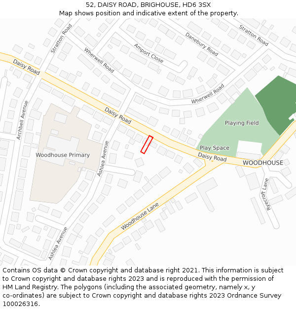 52, DAISY ROAD, BRIGHOUSE, HD6 3SX: Location map and indicative extent of plot