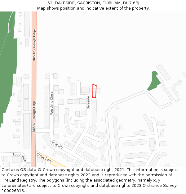 52, DALESIDE, SACRISTON, DURHAM, DH7 6BJ: Location map and indicative extent of plot