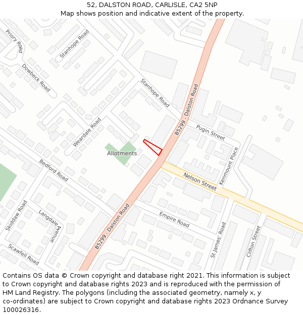 52, DALSTON ROAD, CARLISLE, CA2 5NP: Location map and indicative extent of plot