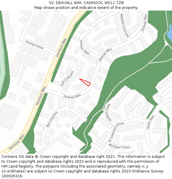 52, DEAVALL WAY, CANNOCK, WS11 7ZB: Location map and indicative extent of plot