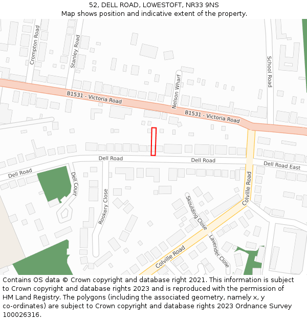 52, DELL ROAD, LOWESTOFT, NR33 9NS: Location map and indicative extent of plot