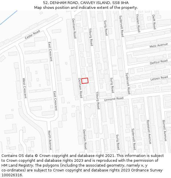 52, DENHAM ROAD, CANVEY ISLAND, SS8 9HA: Location map and indicative extent of plot