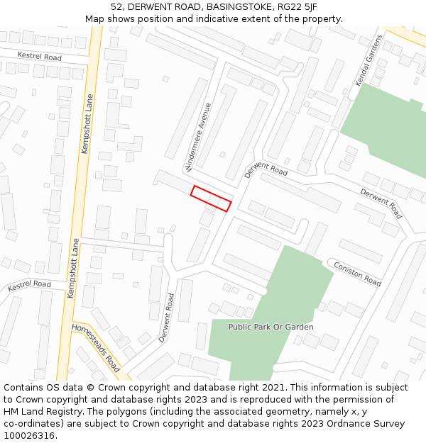 52, DERWENT ROAD, BASINGSTOKE, RG22 5JF: Location map and indicative extent of plot