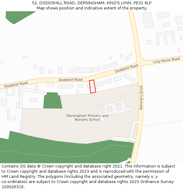 52, DODDSHILL ROAD, DERSINGHAM, KING'S LYNN, PE31 6LP: Location map and indicative extent of plot