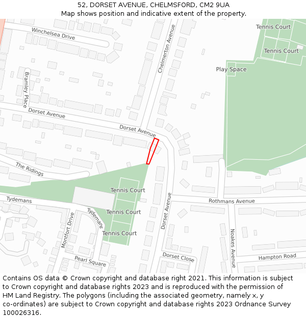 52, DORSET AVENUE, CHELMSFORD, CM2 9UA: Location map and indicative extent of plot