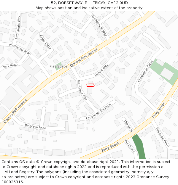52, DORSET WAY, BILLERICAY, CM12 0UD: Location map and indicative extent of plot