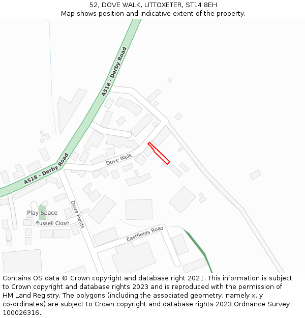 52, DOVE WALK, UTTOXETER, ST14 8EH: Location map and indicative extent of plot