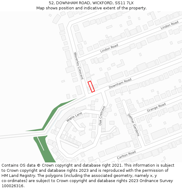 52, DOWNHAM ROAD, WICKFORD, SS11 7LX: Location map and indicative extent of plot