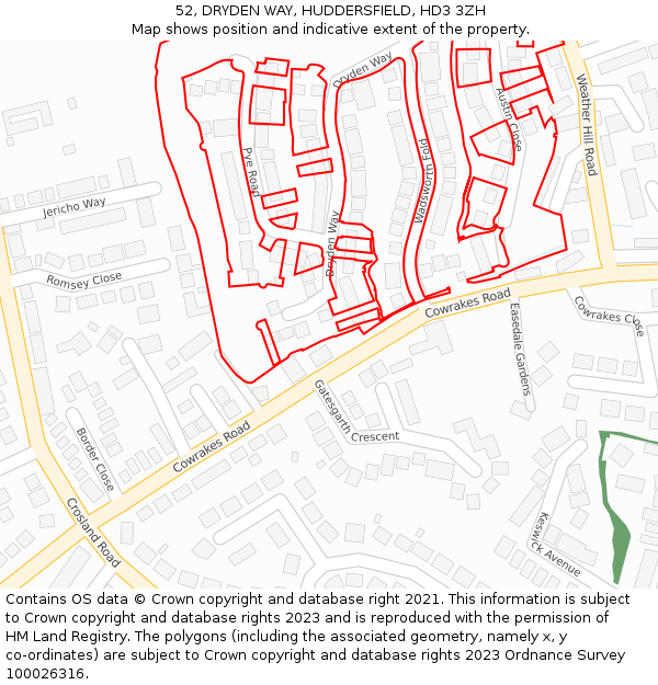 52, DRYDEN WAY, HUDDERSFIELD, HD3 3ZH: Location map and indicative extent of plot