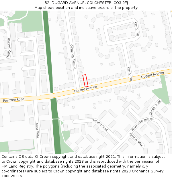 52, DUGARD AVENUE, COLCHESTER, CO3 9EJ: Location map and indicative extent of plot