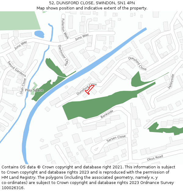 52, DUNSFORD CLOSE, SWINDON, SN1 4PN: Location map and indicative extent of plot
