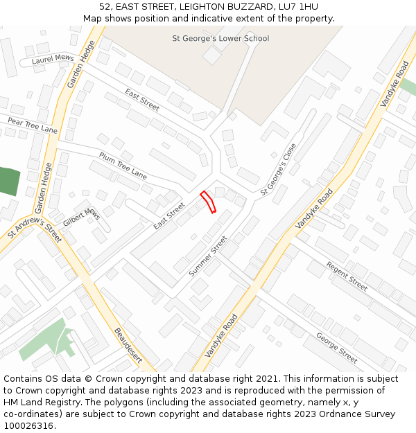 52, EAST STREET, LEIGHTON BUZZARD, LU7 1HU: Location map and indicative extent of plot