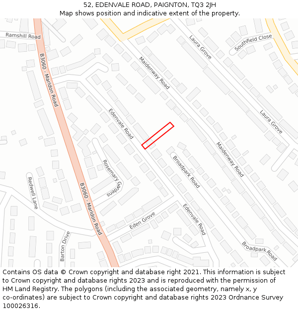 52, EDENVALE ROAD, PAIGNTON, TQ3 2JH: Location map and indicative extent of plot
