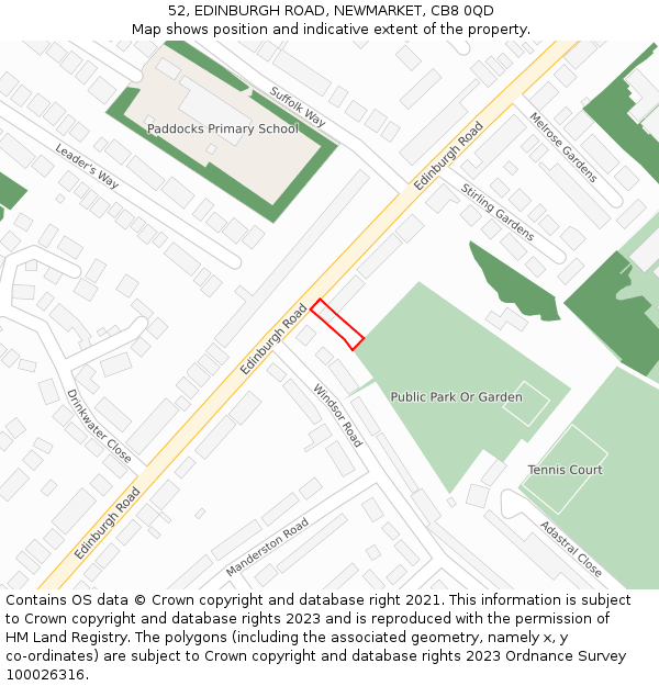 52, EDINBURGH ROAD, NEWMARKET, CB8 0QD: Location map and indicative extent of plot