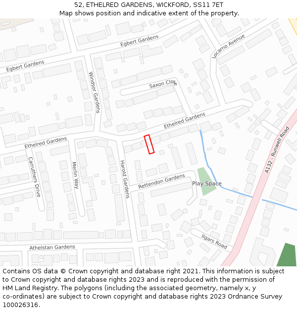 52, ETHELRED GARDENS, WICKFORD, SS11 7ET: Location map and indicative extent of plot