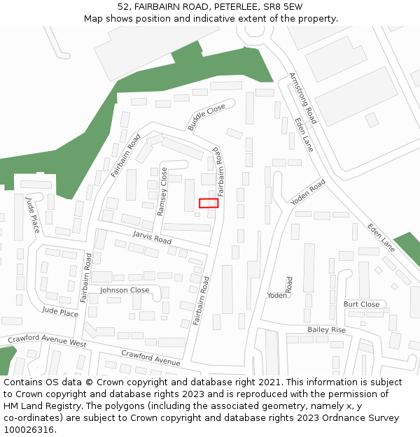 52, FAIRBAIRN ROAD, PETERLEE, SR8 5EW: Location map and indicative extent of plot