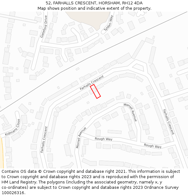 52, FARHALLS CRESCENT, HORSHAM, RH12 4DA: Location map and indicative extent of plot