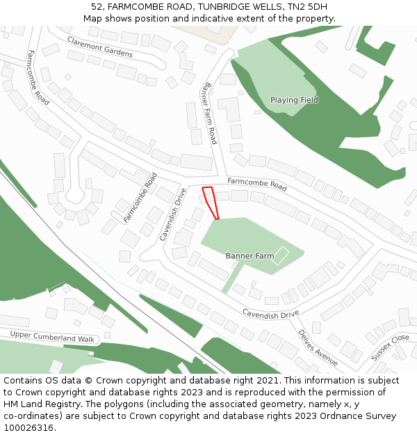 52, FARMCOMBE ROAD, TUNBRIDGE WELLS, TN2 5DH: Location map and indicative extent of plot