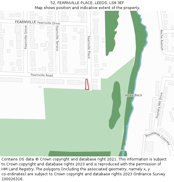 52, FEARNVILLE PLACE, LEEDS, LS8 3EF: Location map and indicative extent of plot
