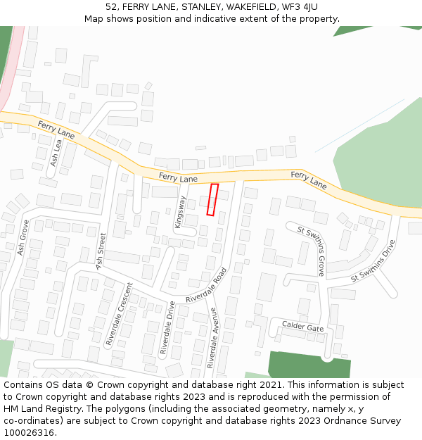 52, FERRY LANE, STANLEY, WAKEFIELD, WF3 4JU: Location map and indicative extent of plot