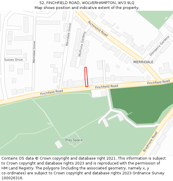 52, FINCHFIELD ROAD, WOLVERHAMPTON, WV3 9LQ: Location map and indicative extent of plot