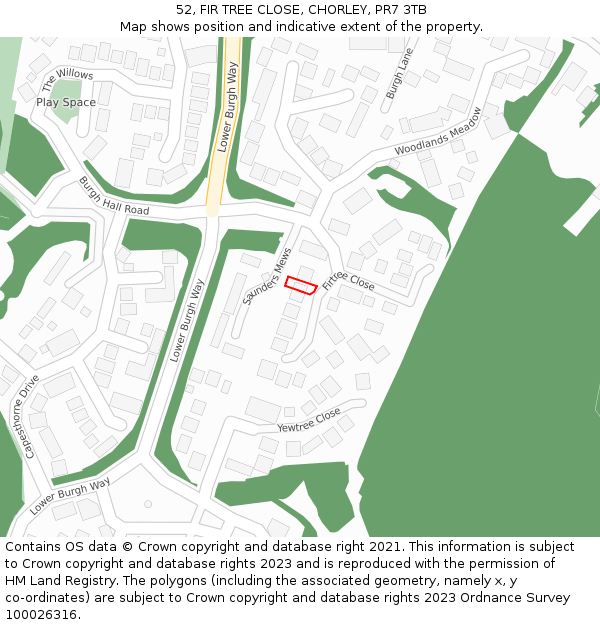 52, FIR TREE CLOSE, CHORLEY, PR7 3TB: Location map and indicative extent of plot