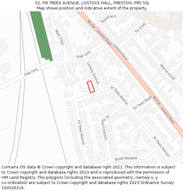 52, FIR TREES AVENUE, LOSTOCK HALL, PRESTON, PR5 5SJ: Location map and indicative extent of plot
