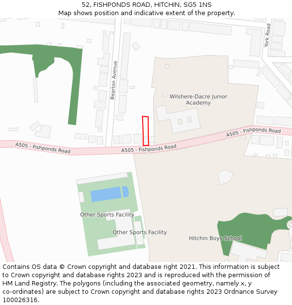 52, FISHPONDS ROAD, HITCHIN, SG5 1NS: Location map and indicative extent of plot