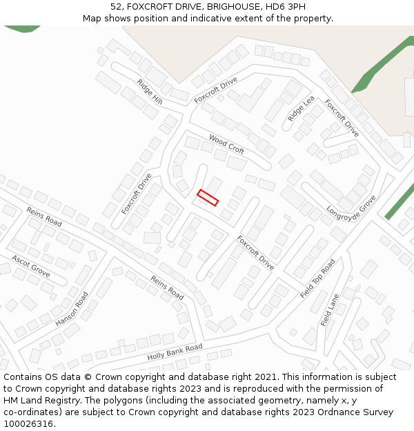 52, FOXCROFT DRIVE, BRIGHOUSE, HD6 3PH: Location map and indicative extent of plot
